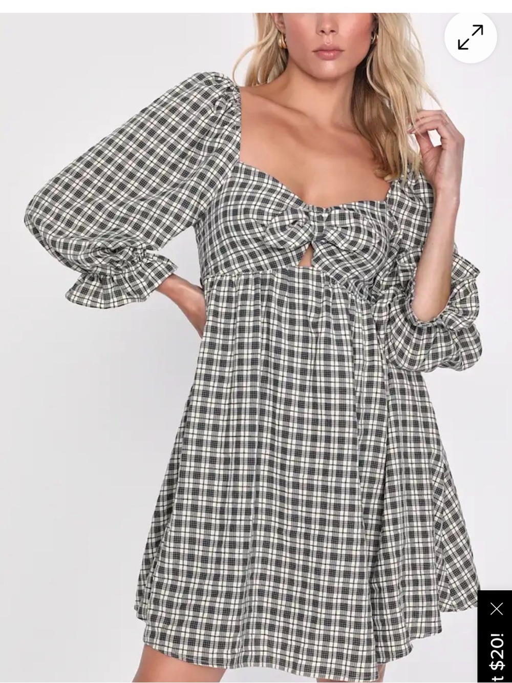 Lulu's Black & White Plaid Puff-Sleeve Mini Dress